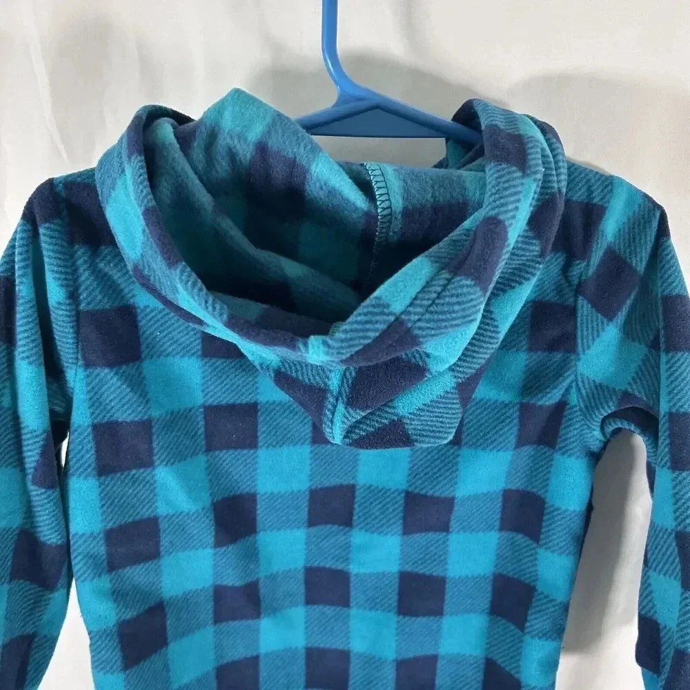 Carters Hoodie Baby Boys 24M Blue Plaid Fleece Dinosaur Embroidered New